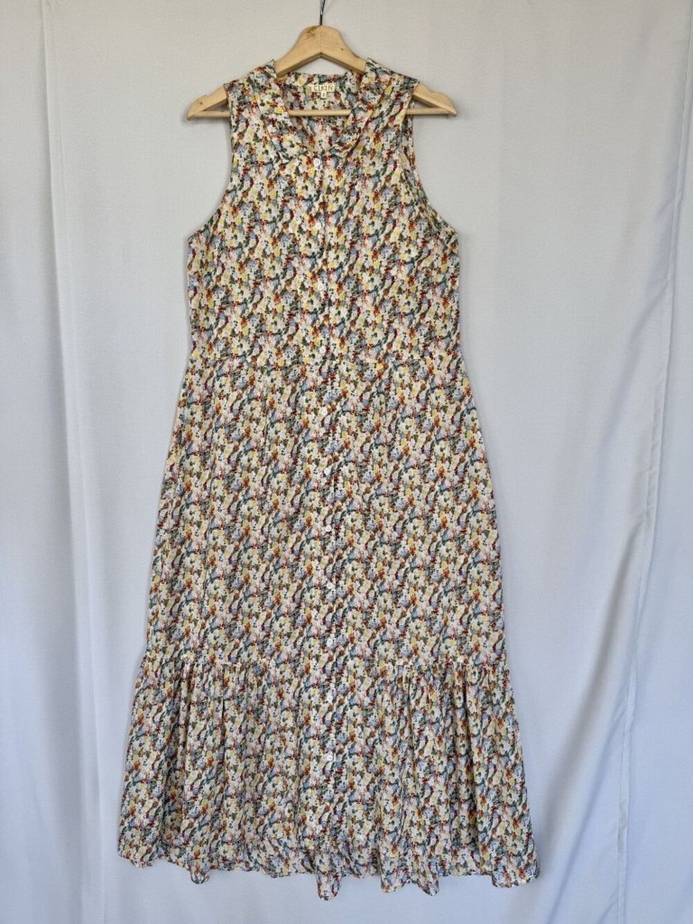 Elkin Cotton Floral Sleeveless Spread Collar Sleeveless Maxi Shirt Dress Size 10